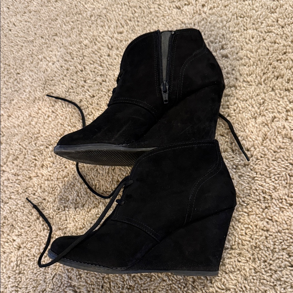 Black Suede Lace-Up Ankle Boots
